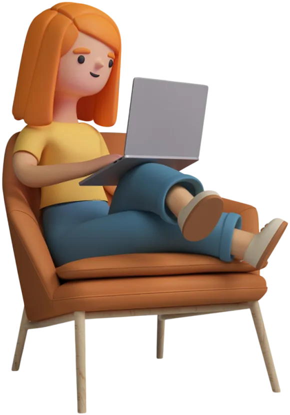 A product builder working on a laptop from an armchair